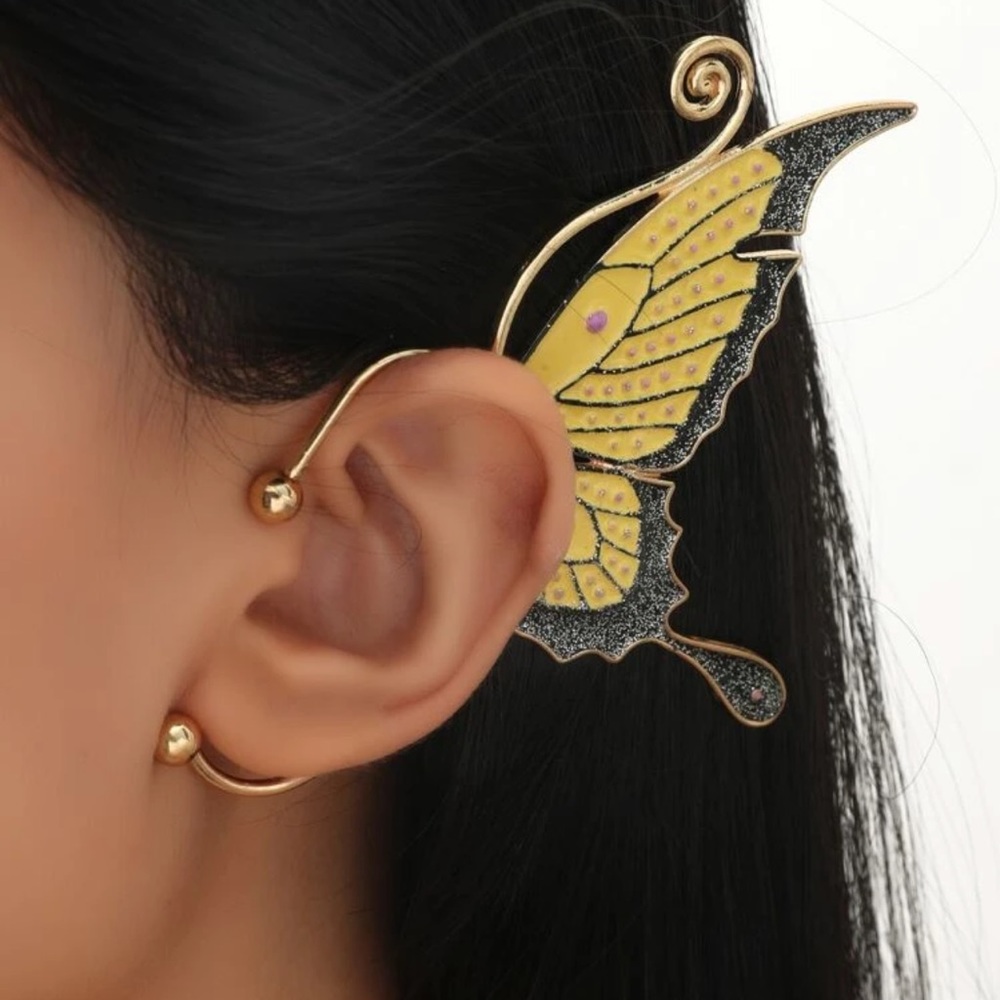 🦋 Stunning Pierce-less Left Ear Colorful Butterfly Wing Ear Cuff Jacket 🦋